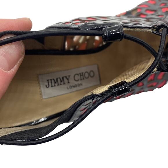 JIMMY CHOO TACTIC Laser Cut BLACK GERANIUM PATENT LEATHER PEEP-TOE PUMP Bootie - Picture 5 of 14